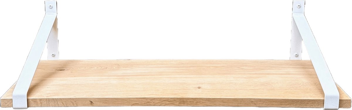 GoudmetHout Lichte Eiken Wandplank - 260x40 cm - 2 Industriële XL Plankdragers Mat Wit Licht eiken