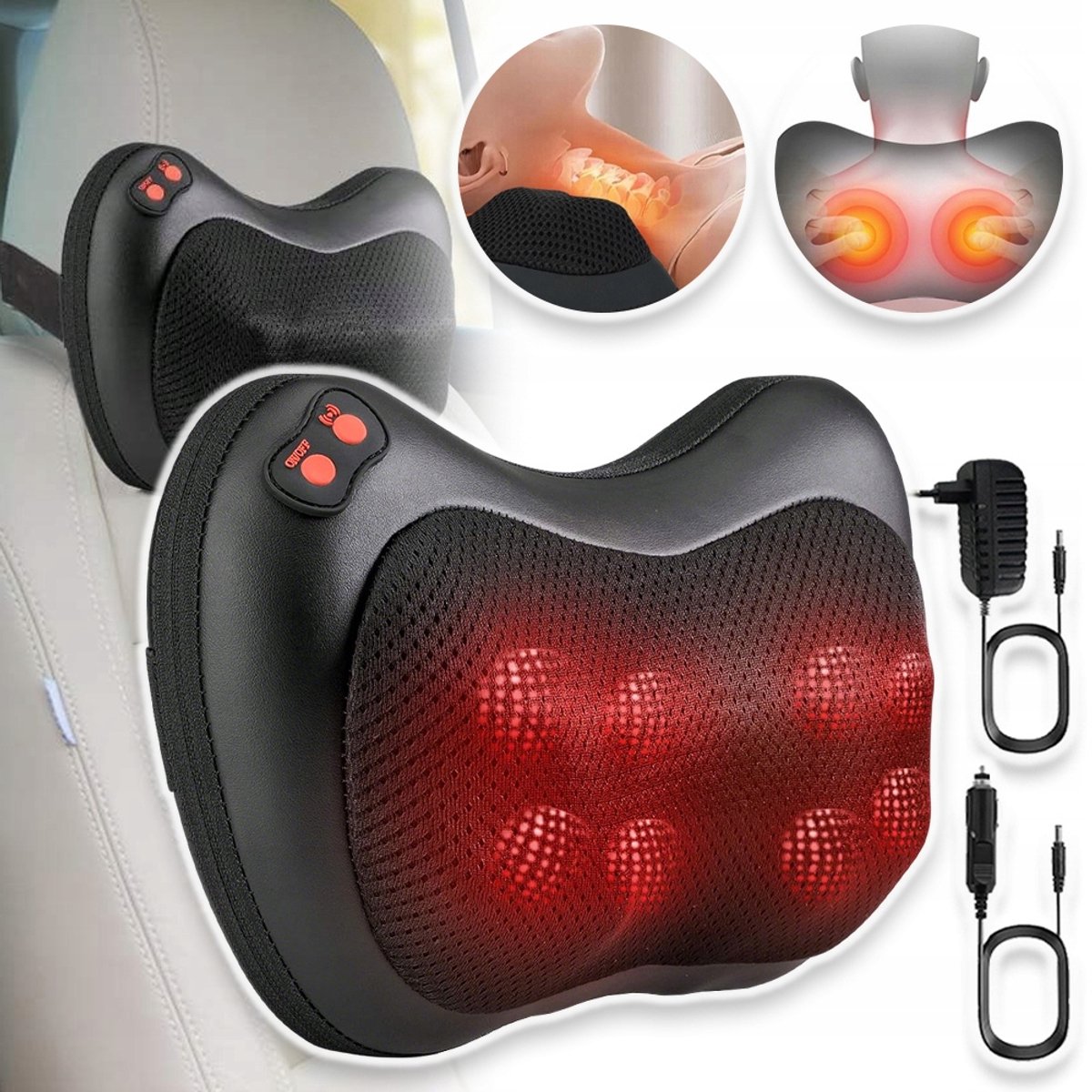 Full Body Kneedmassageapparaat - 8 Massagekoppen, 3 Intensiteiten, Warme Kompressen, Automatische Timer, Elastische Band, Auto- En Thuisadapters - Ademend En Geluidsarm