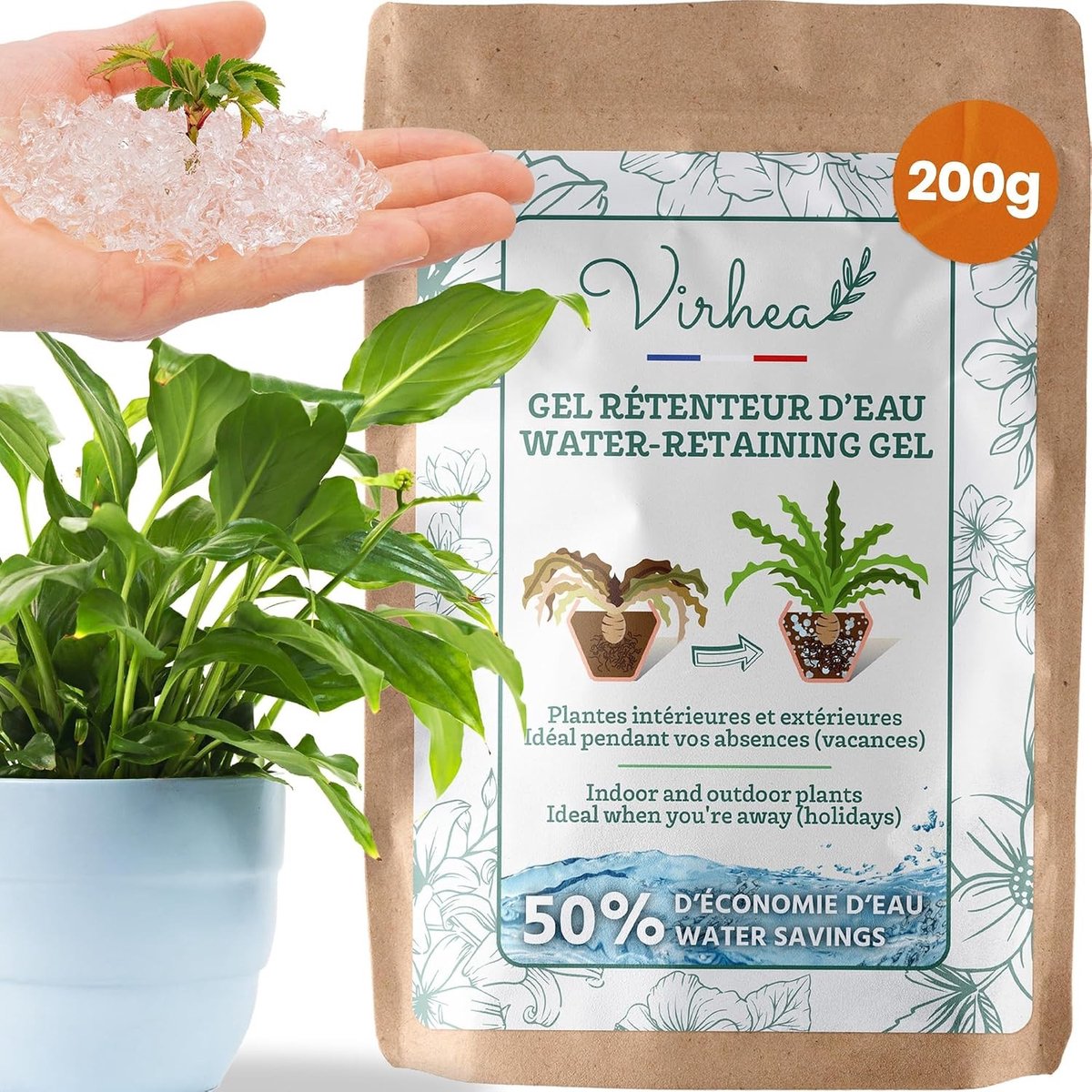 Wateropvanggranulaat voor Planten - Wit - 200 g - Automatische Irrigatie voor Binnen en Buiten - Voor Gezonde Planten