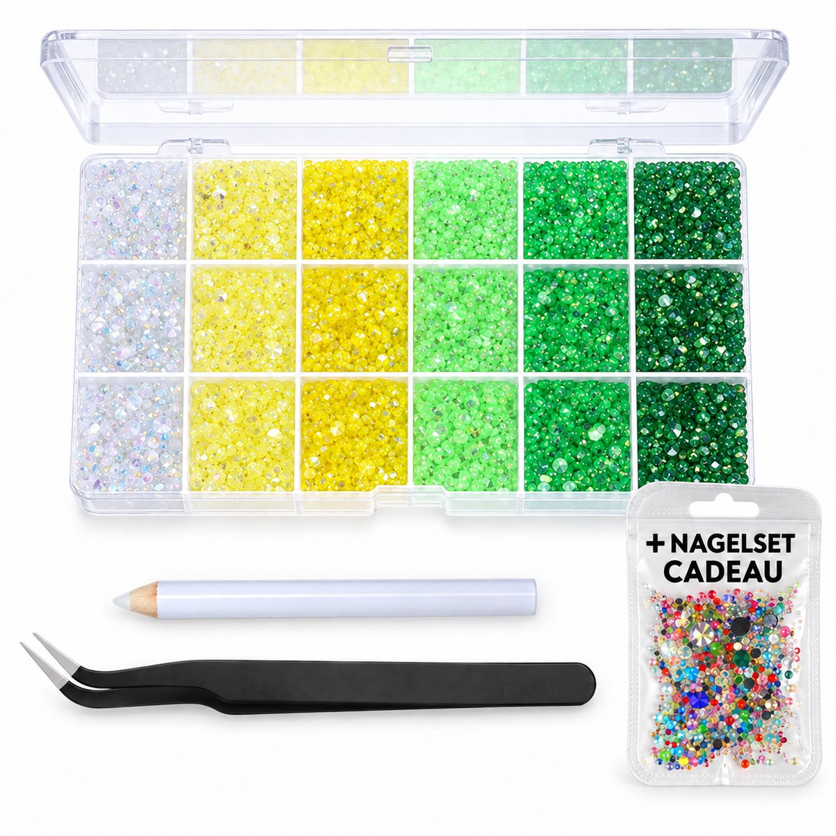 Currero Bedazzle Kit - Bedazzling - Plakstenen - Strass Steentjes - DIY Versieren - Set Met 14.500 Steentjes - 18 Vakken - Nagel Decoratie - AB Glitter - 3/4/5mm - Stijl D