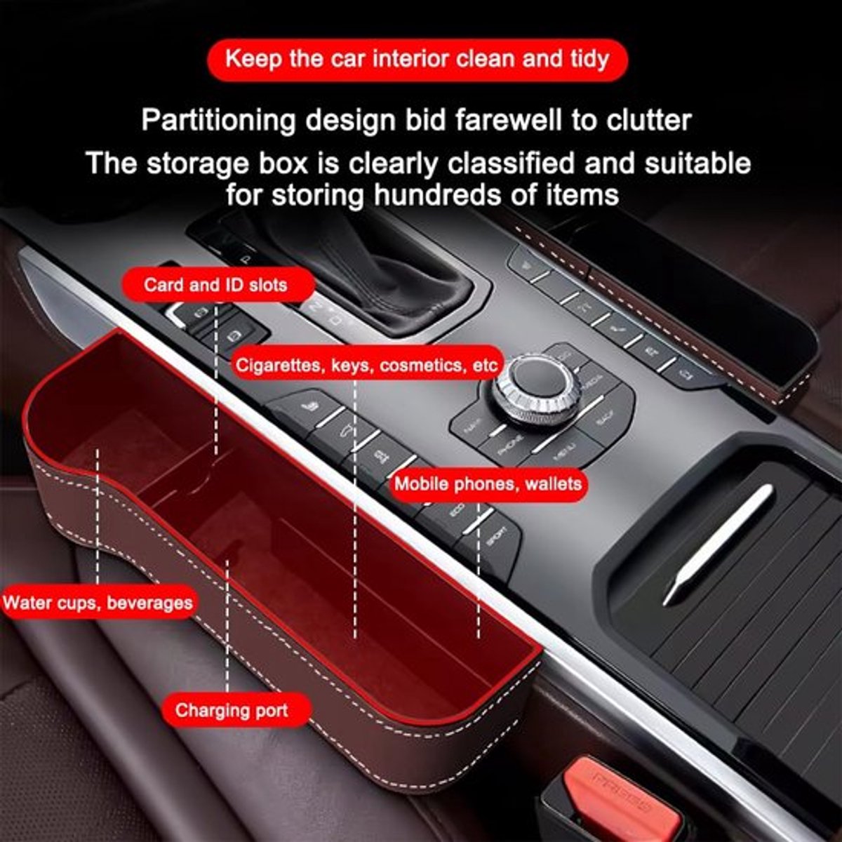 Store_9 - Opbergdoos voor autostoelen - Organizer voor auto - Bruin - Zijdelen voor