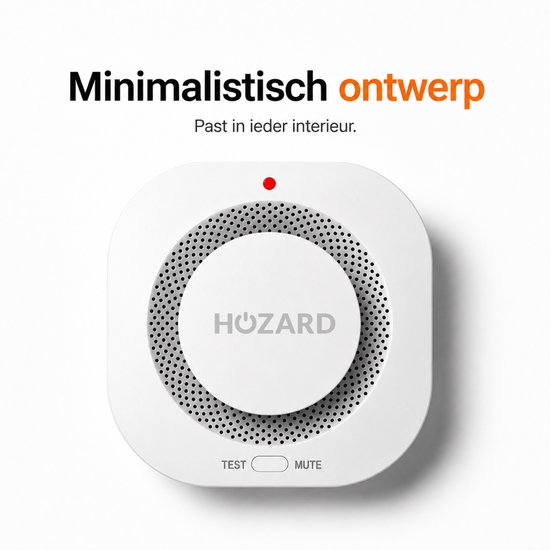 Witte Hozard rookmelder met een rood lampje bovenop.