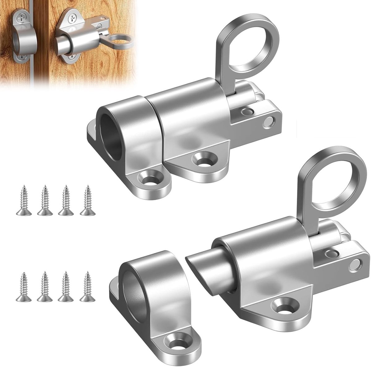 Elzusha - 2 Stuks Deurgrendel met Veersluiting - Zilver
