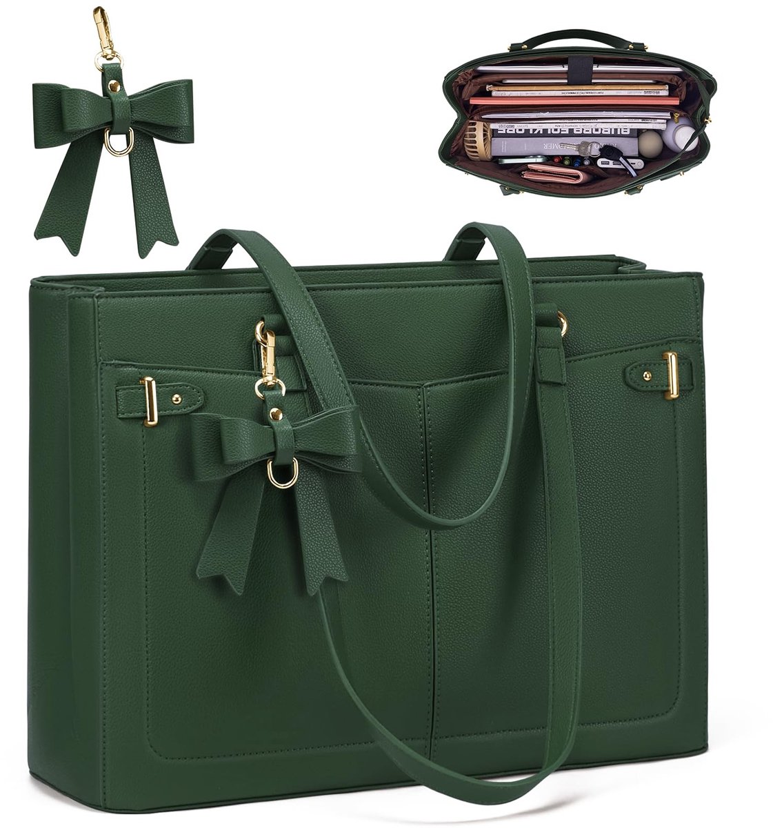 Elzusha - Handtas voor dames - 15.6 inch laptop shopper - Donkergroen