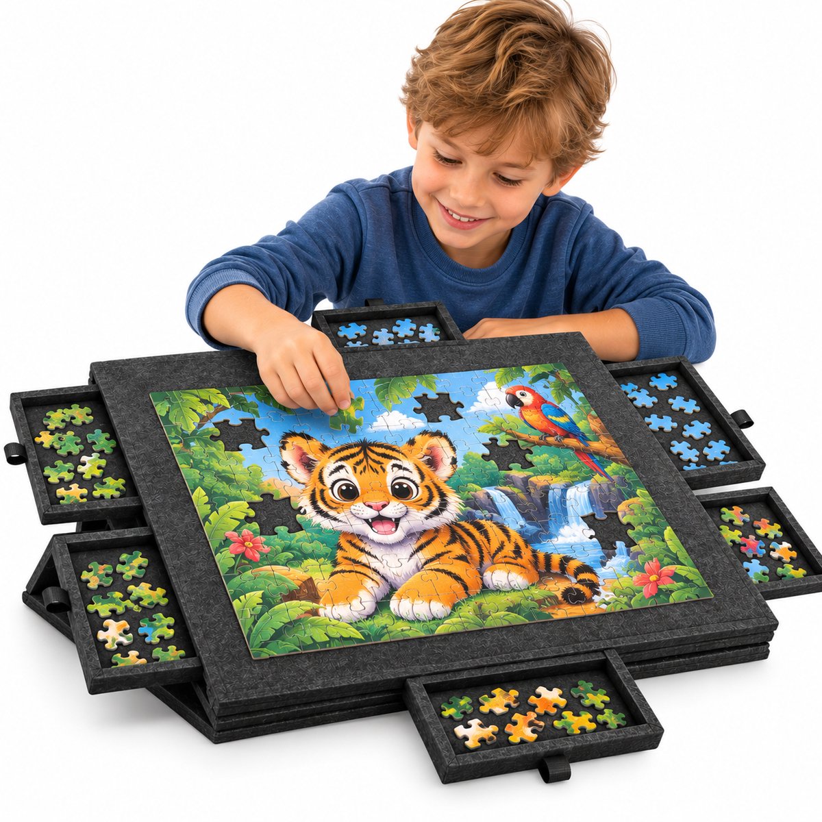 Currero Puzzeltafel Met Lades 1000 Stukjes - Puzzelbord - Puzzelmat - Opbergsysteem - Vilt - Met Deksel - Legpuzzel Accessoires - 1000 Pcs