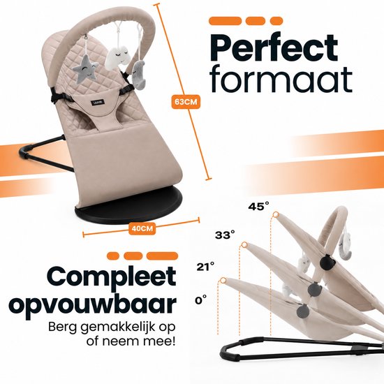 Laavir® Baby Wipstoel Beige - Extra Compact Opvouwbaar - Verstelbare Rugleuning - Inclusief Speelboog met Speeltjes - Inklapbaar & Draagbaar - Veiligheidsgordel - Vanaf 0 Maanden van Laavir — afbeelding 5