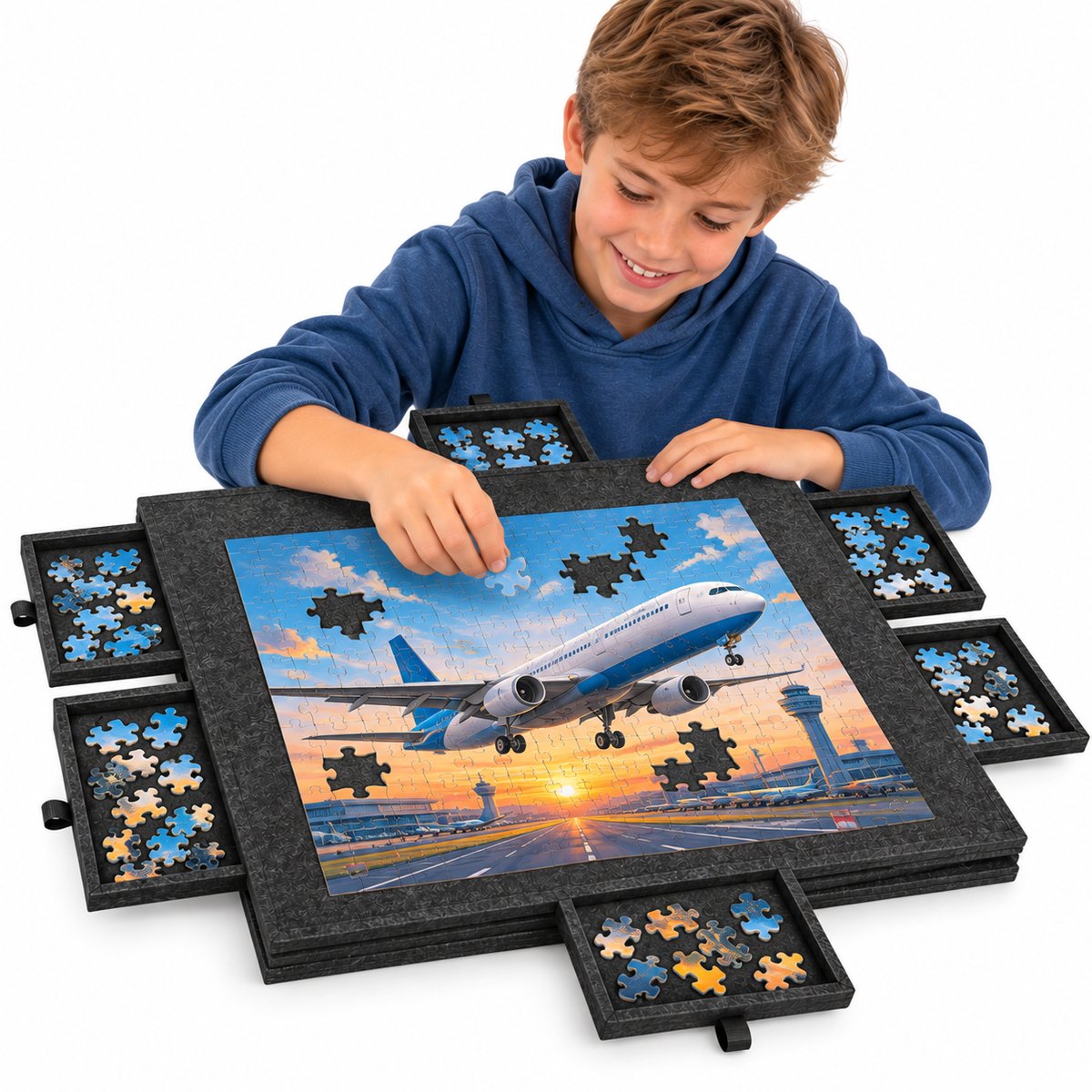 Currero Puzzeltafel Met Lades 1000 Stukjes - Puzzelbord - Puzzelmat - Opbergsysteem - Vilt - Met Deksel - Legpuzzel Accessoires - 1000 Pcs