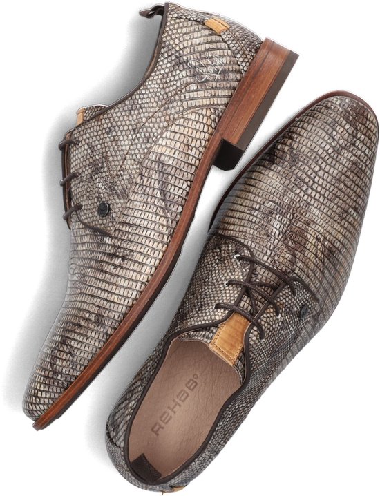 Rehab Greg Marble heren nette veterschoen in beige met reptielenprint en leren accent.