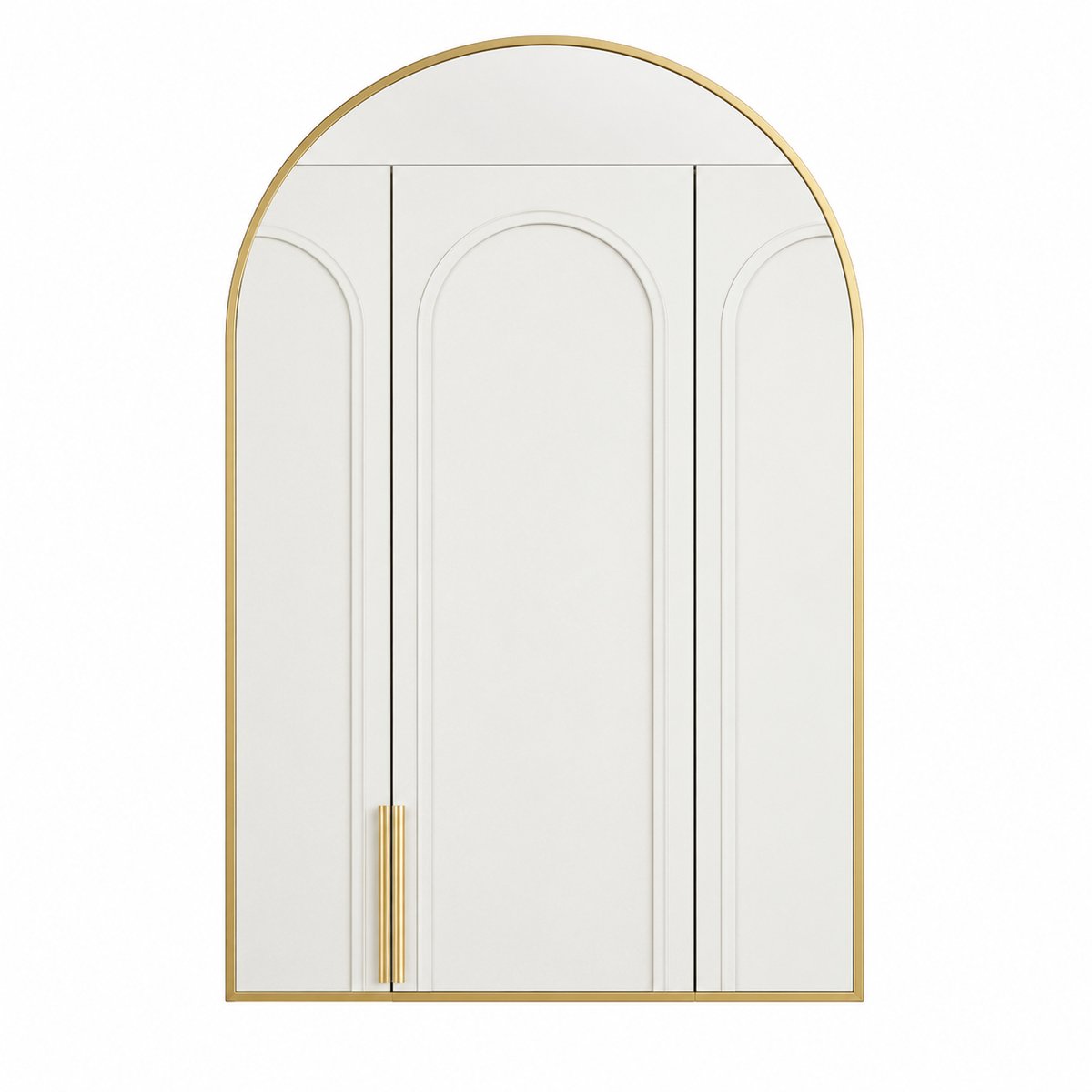 Bresht Gouden Spiegelkast - Badkamerkast met Gehard Glas - Gebogen ontwerp - Verstelbare Glazen Planken - Goud - 91 × 61 × 11,5 cm