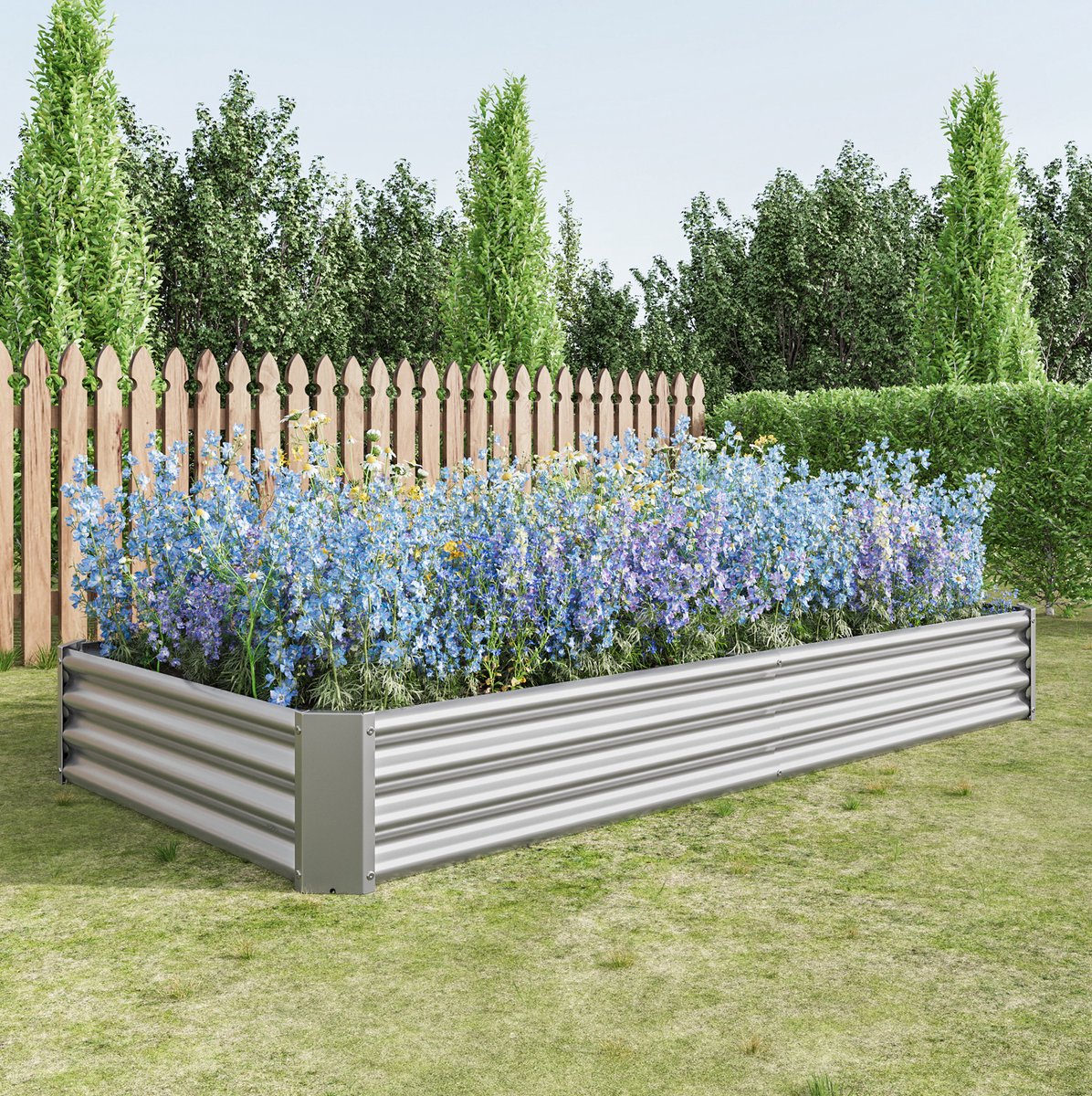 Moestuinbak – 232 x 113,5 x 30 cm – Verzinkt Staal – Zilver – Zonder Bodem Voor Groenten En Kruiden