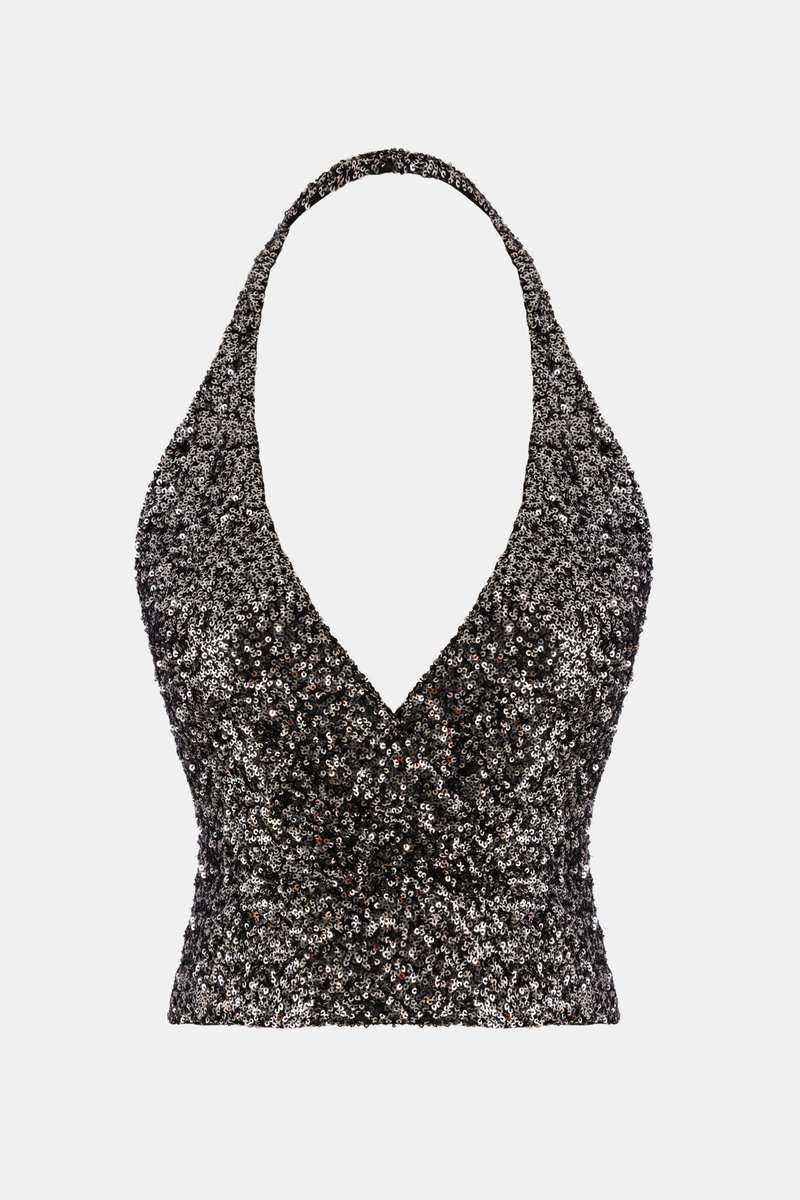 Chemisier femme à dos orné de sequins et col en V