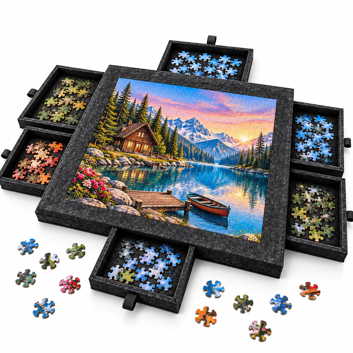 Currero Puzzeltafel Met Lades 1000 Stukjes - Puzzelbord - Puzzelmat - Opbergsysteem - Vilt - Met Deksel - Legpuzzel Accessoires