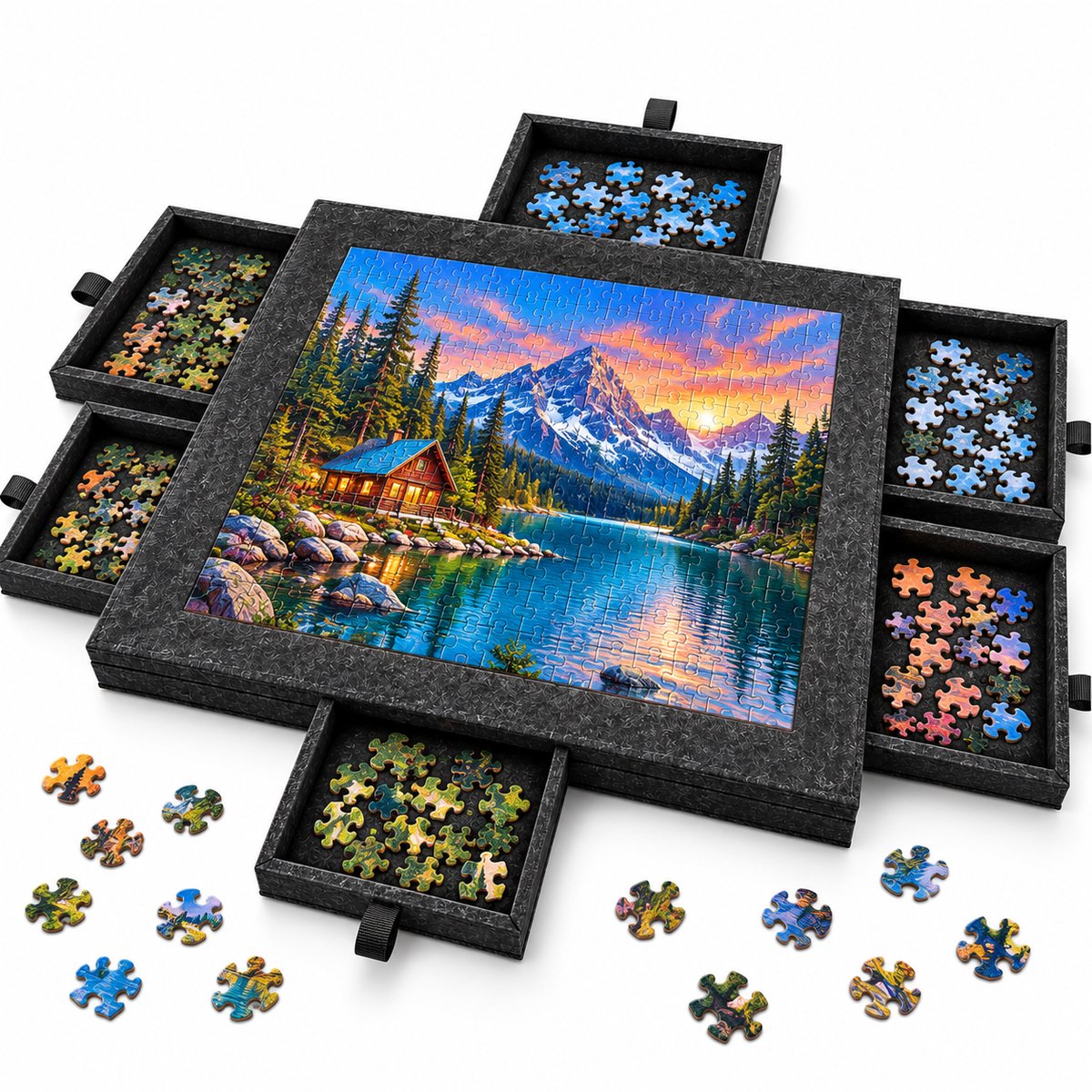 Currero Puzzeltafel Met Lades 1000 Stukjes - Puzzelbord - Puzzelmat - Opbergsysteem - Vilt - Met Deksel - Legpuzzel Accessoires