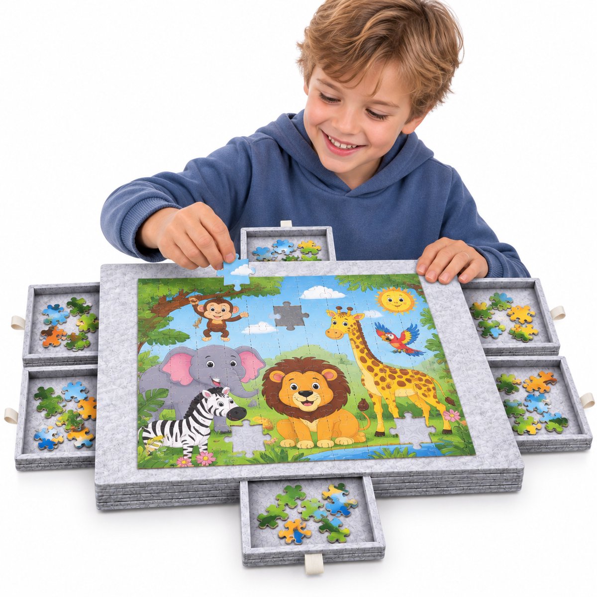 Currero Puzzeltafel Met Lades 1000 Stukjes - Puzzelbord - Puzzelmat - Opbergsysteem - Vilt - Met Deksel - Legpuzzel Accessoires - 1000 Pcs