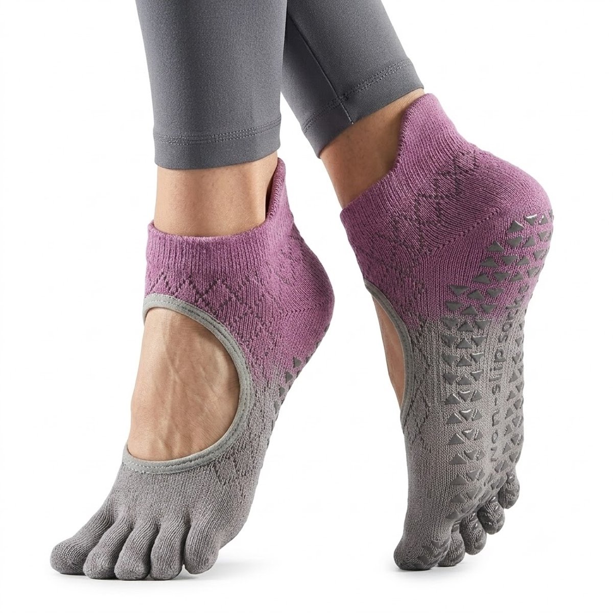 Roze grijs antislip pilates sokken dames ademende vijf tenen sokken met open hiel siliconen antislip zool teen gescheiden sport sokken voor yoga pilates barre dans fitness maat 36-40
