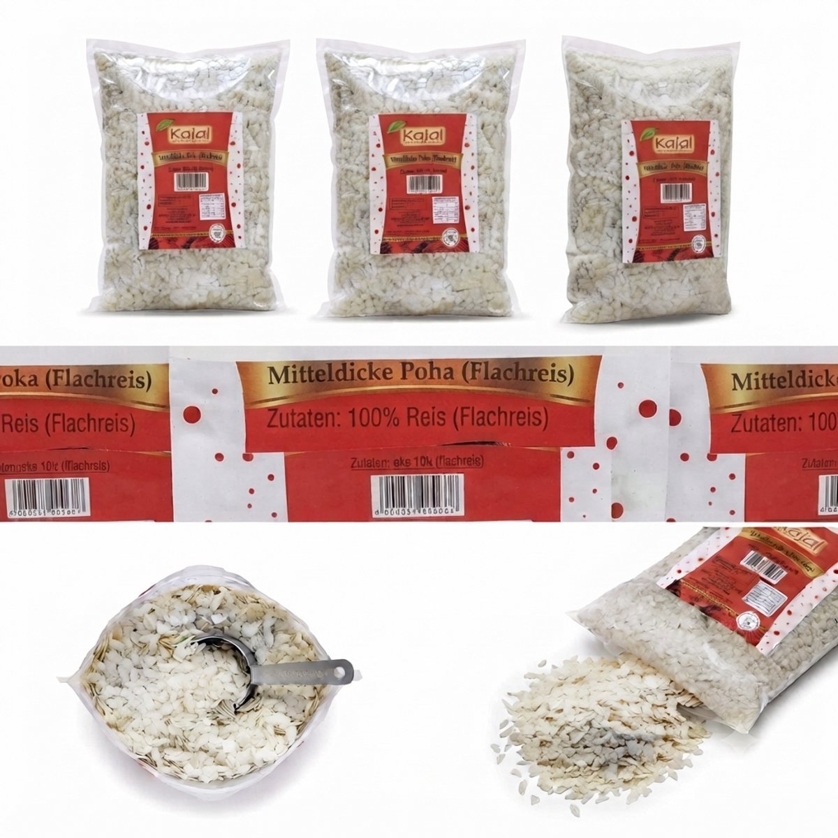 Platte Rijstflocken Medium & Dik | Premium Kwaliteit Poha | 5 X 1kg Authentieke Flattened Rice voor Snchte Gezonde Snacks, Ontbijt en Maaltijden Met Kajal Sticker