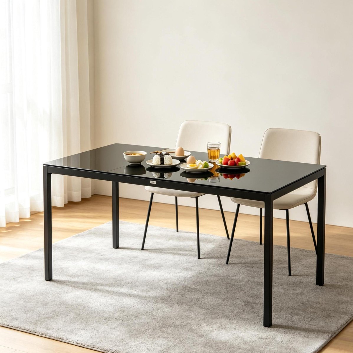 REDOM - Eettafel - Rechthoekig - Poedergelakt aluminium frame - Geharde glazen tafelplaat - Zwart - Voor maximaal 8 personen - Tuin en terras - 180 x 80 x 72 cm