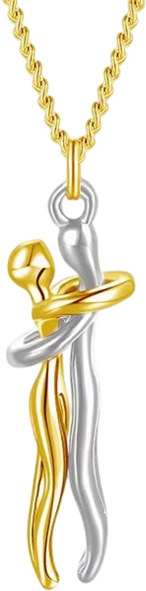 Stijlvolle 'Hug'-ketting – Choker met knuffelhanger, liefdesketting, voor dames en heren, cadeau voor partners en geliefden – Goud en Zilver