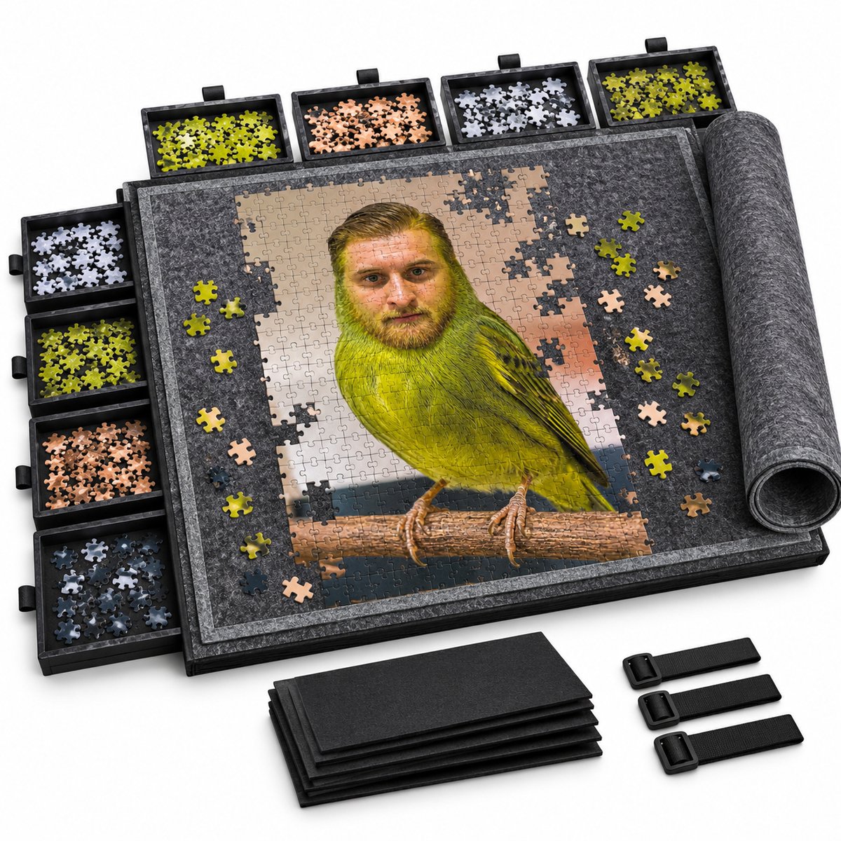 Currero Puzzeltafel Met Lades 1000 Stukjes - Puzzelbord - Puzzelmat - Opbergsysteem - Vilt - Met Deksel - Legpuzzel Accessoires - 1500 Pcs