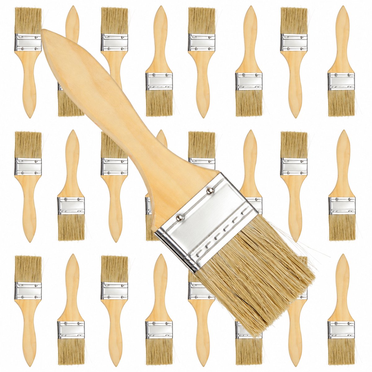 Kwastenset 30 Stuks – Platte Verfkwasten met Houten Handvat – Herbruikbaar – 45 mm – Voor Schilderen en Beitsen