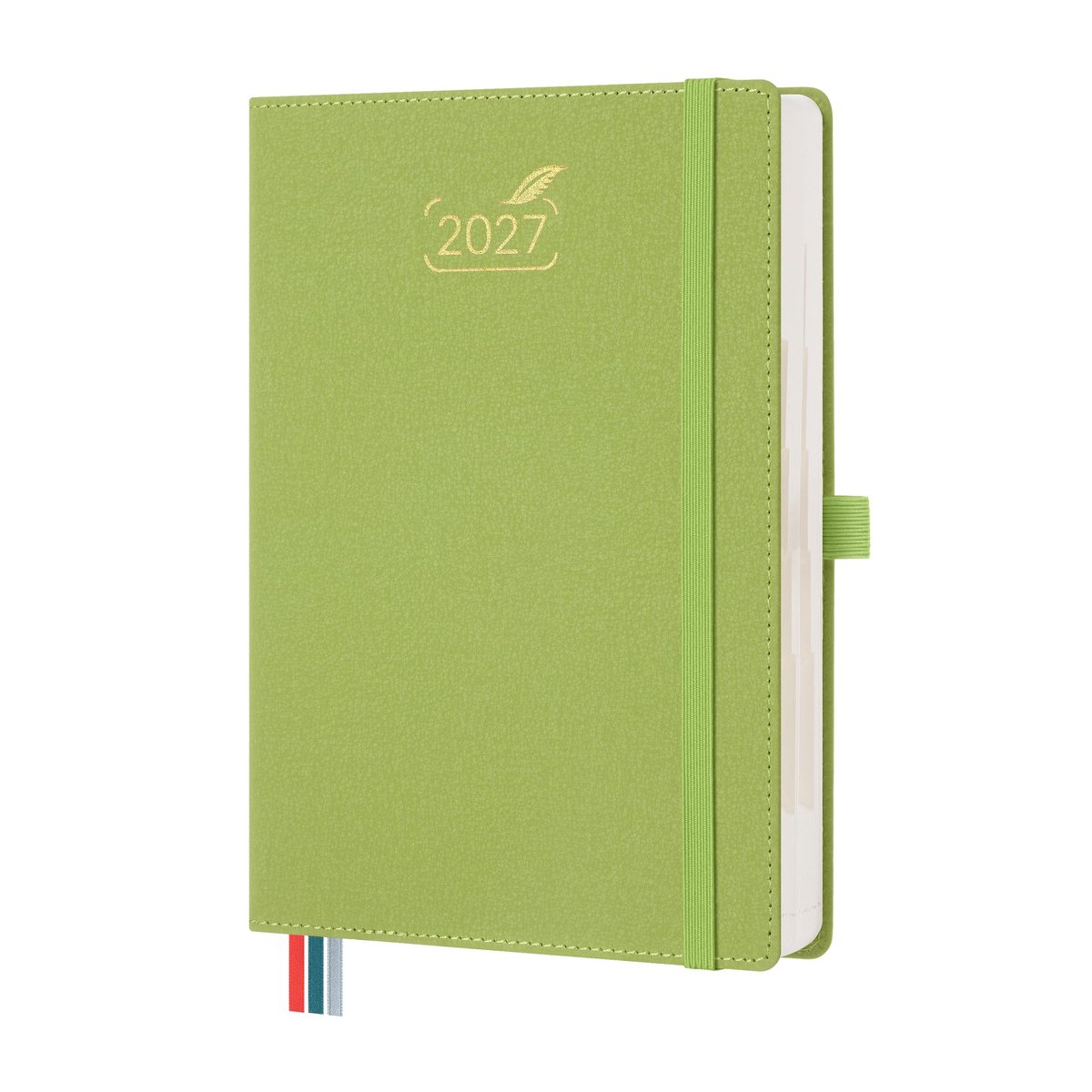 Elzusha - Dagplanner A5 2027 - 1 dag per pagina, hardcover, fruitgroen