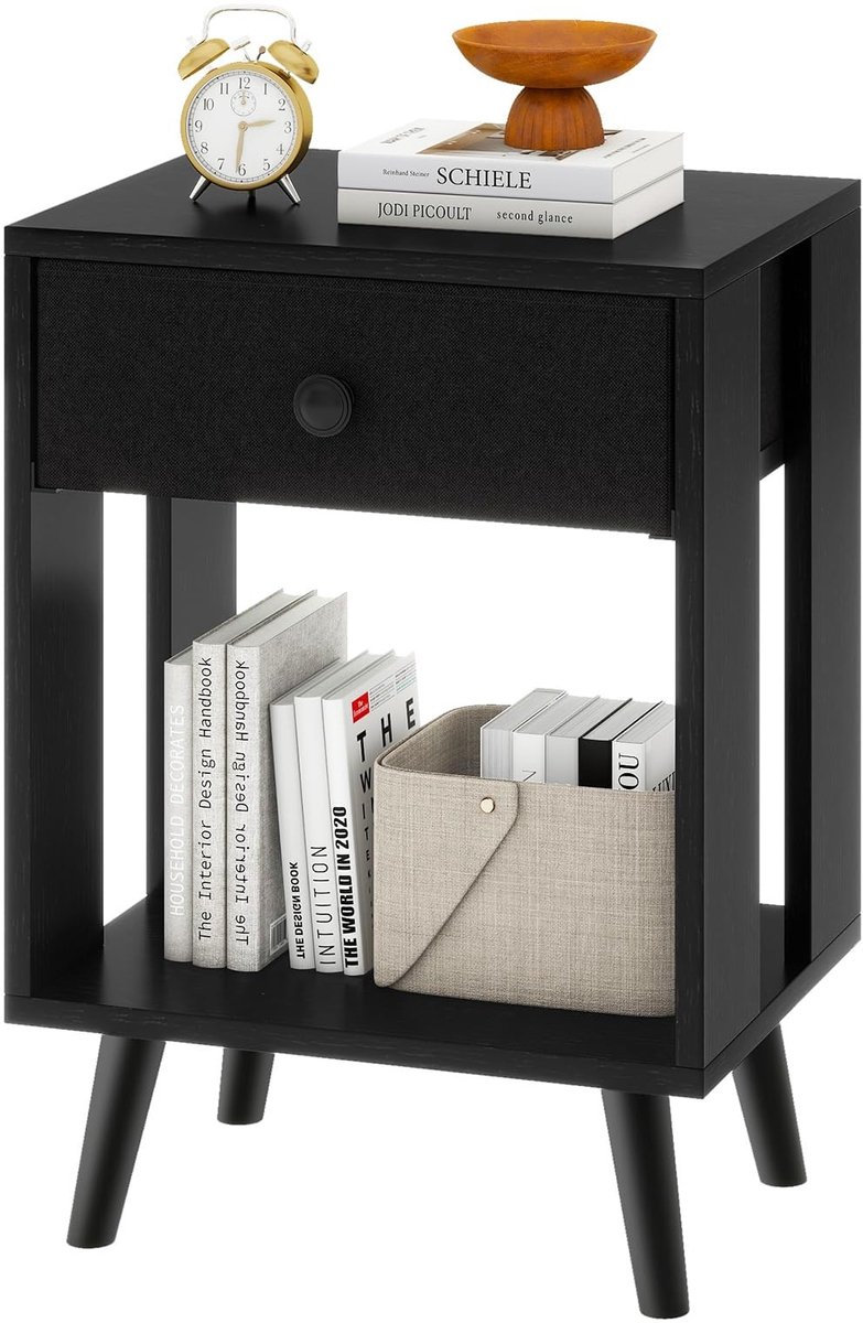 Elzusha - Moderne Nachtkast met Lades en Open Compartment in Zwart