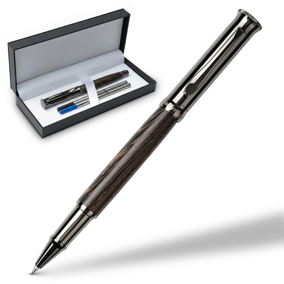 Elzusha - Premium rollerbalpen met ergonomische grip - Gunmetal en echt hout