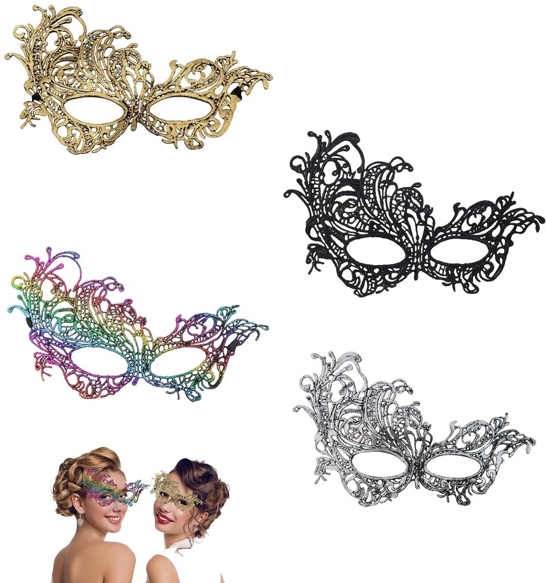Elzusha - Set van 4 Venetiaanse Maskers - Geschikt voor Feestjes