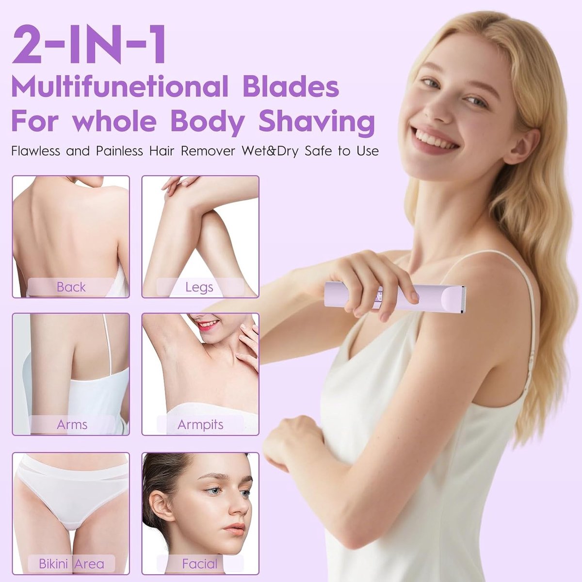 Draadloze Damestrimmer - Paars - - Dubbelkop Haartrimmer voor Intieme Verzorging - Voor Vrouwen