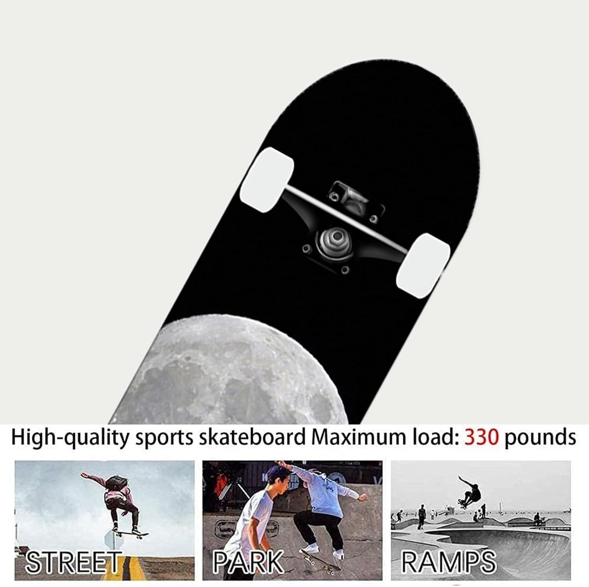 Skateboard - Nacht Wolf - 80 x 20 cm - 7-laags Esdoornhout - Voor Kinderen en Volwassenen