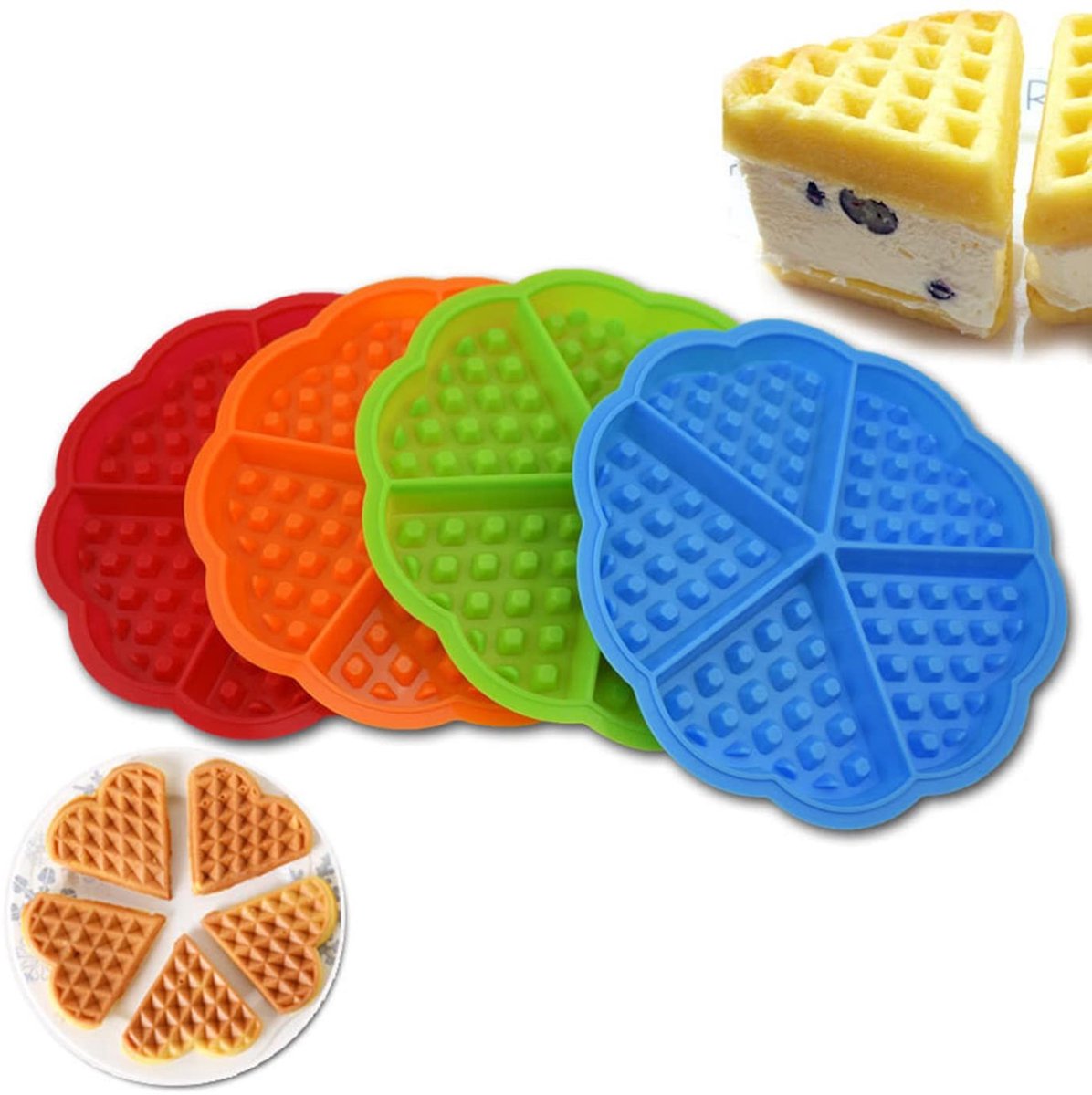 Elzusha - Set van 4 Silikon Wafelvormen in Hartvorm