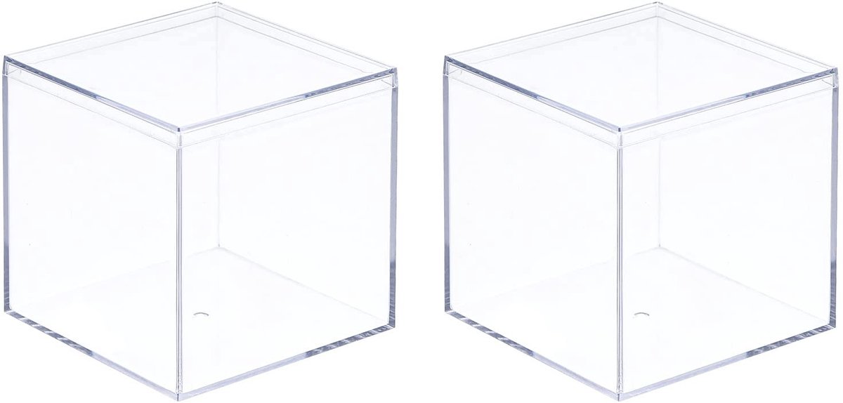 Elzusha - Transparante Acryl Plastic Opbergdoos - Vierkant met Deksel - Pack van 2