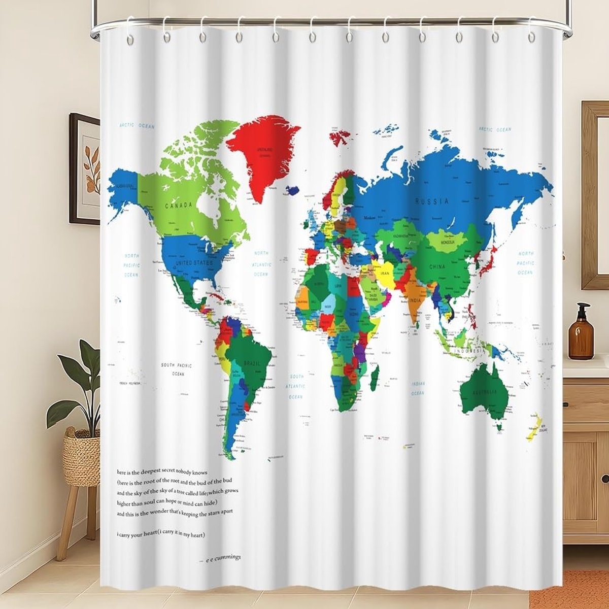 Elzusha - Wereldkaart Douchegordijn 240 x 180 cm Waterproof