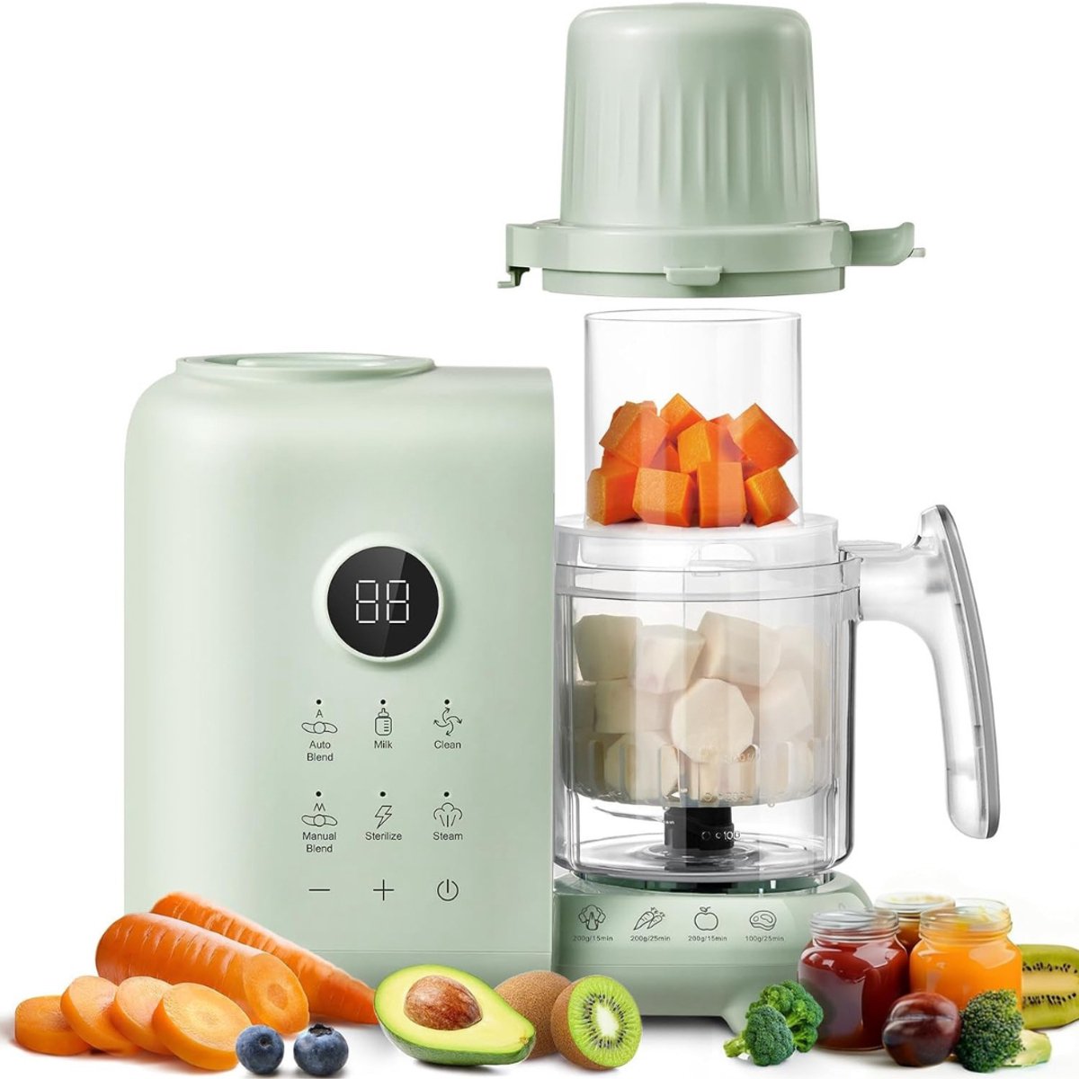 Levo® Stoomkoker Baby - Stomer en Blender - 6-in-1 Multifunctionele Baby Cooker - Babyvoeding Maker - Foodprocessor - 0.7 Liter - Groen - 20cm x 18cm x 39cm