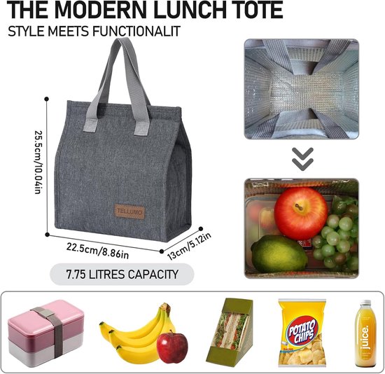 1 stuks grote capaciteit geïsoleerde lunchtas, verdikte aluminiumfolie, outdoor picknick kampeer tas, grijs — afbeelding 5