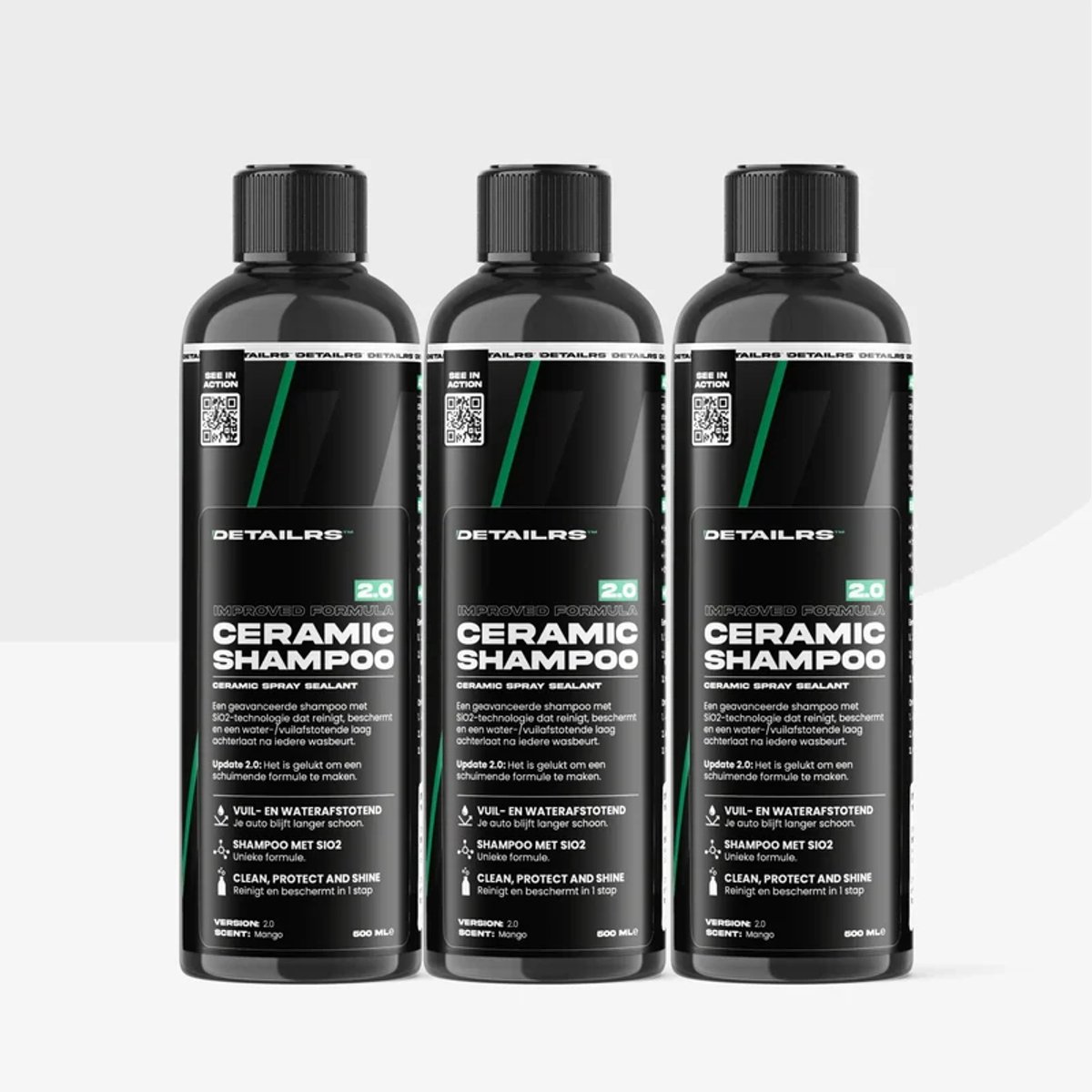 Detailrs Ceramic Shampoo 3-pack - Autoshampoo - pH Neutrale Autoshampoo - Auto Wassen - Water & Vuilafstotend - Voor Auto & Motor - 1,5L