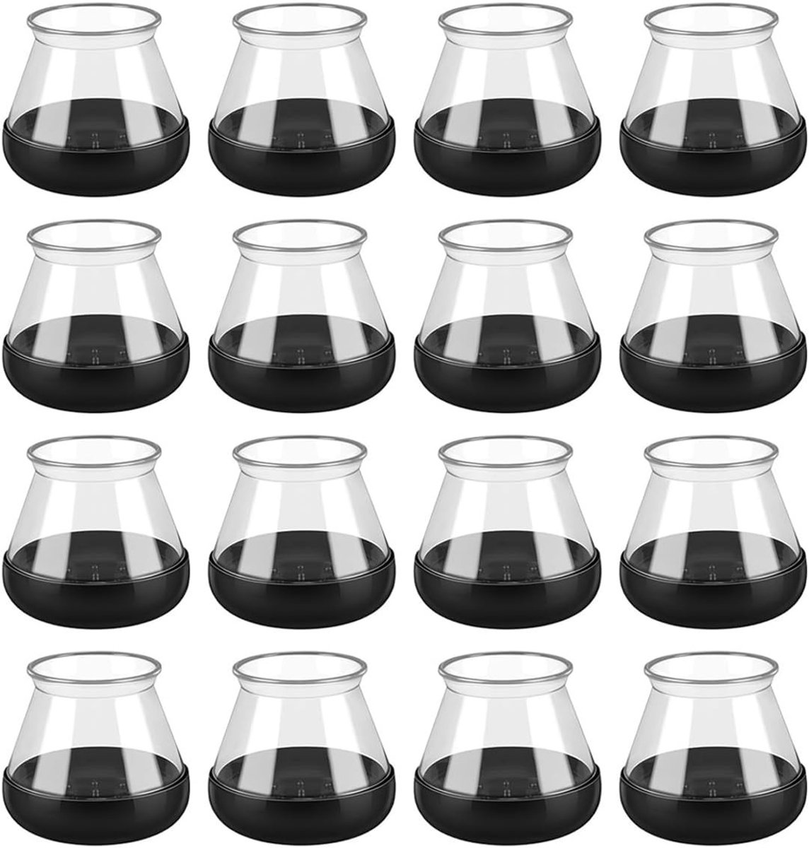 Ronde PE-kunststof stoelpootdoppen voor meubelpoten, 16 stuks, vloerbeschermers tegen krassen, diameter 30,1-40 mm, zwart en transparant