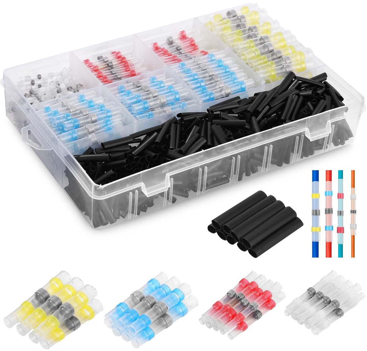 Complete Set van 800 Waterdichte Solder Connectors met Warmtekrimpbuizen voor Auto, Boot en Marine - Inclusief 5 Types Verbindingen en Gelaste Connectoren