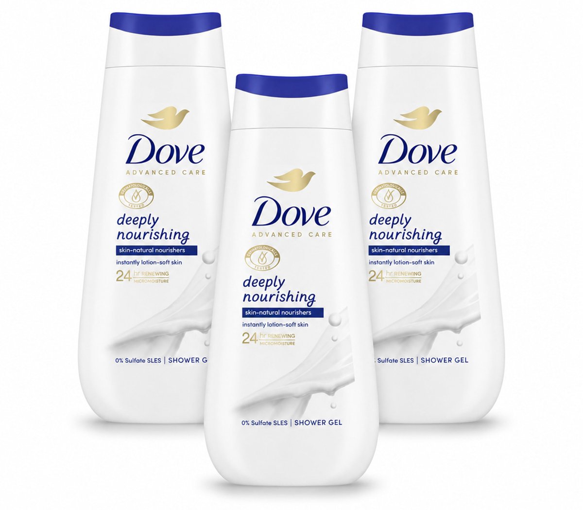 3 x Dove Douchecrème - Deeply Nourishing - 225 ml - Voordeelverpakking - 3 stuks