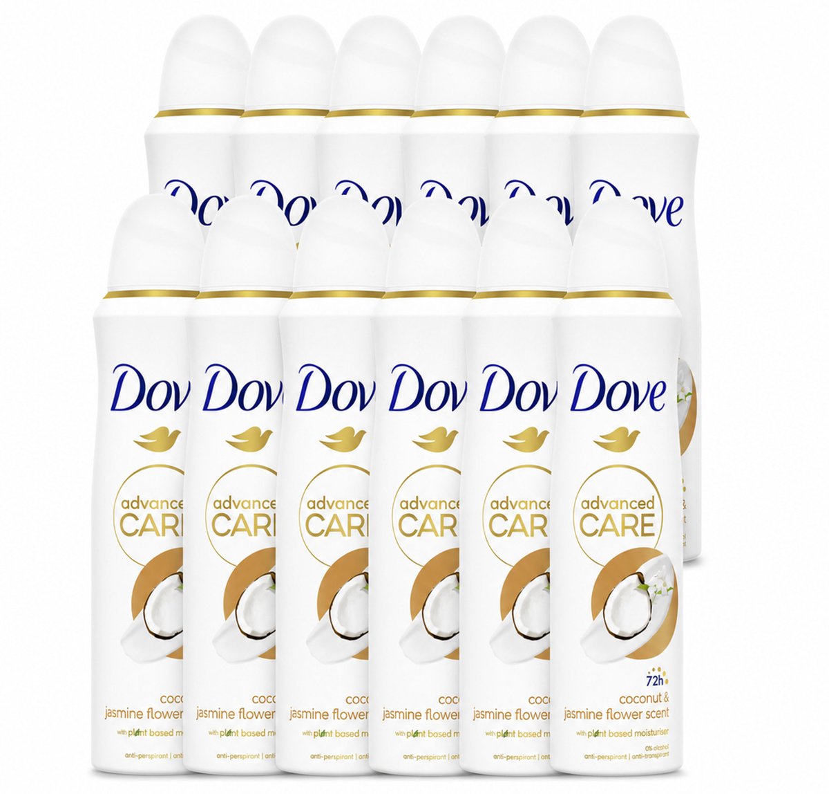 12 x Dove Deodorant Spray - Advanced Care - Kokos & Jasmijnbloem - 150 ml - Voordeelverpakking - 12 stuks