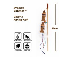 Dreams Catcher™ Cat Wand Chief's Flying Fish - Stylish Design with Feather, Beads, Bells, and Catnip - Boho Charm with Playful Fun