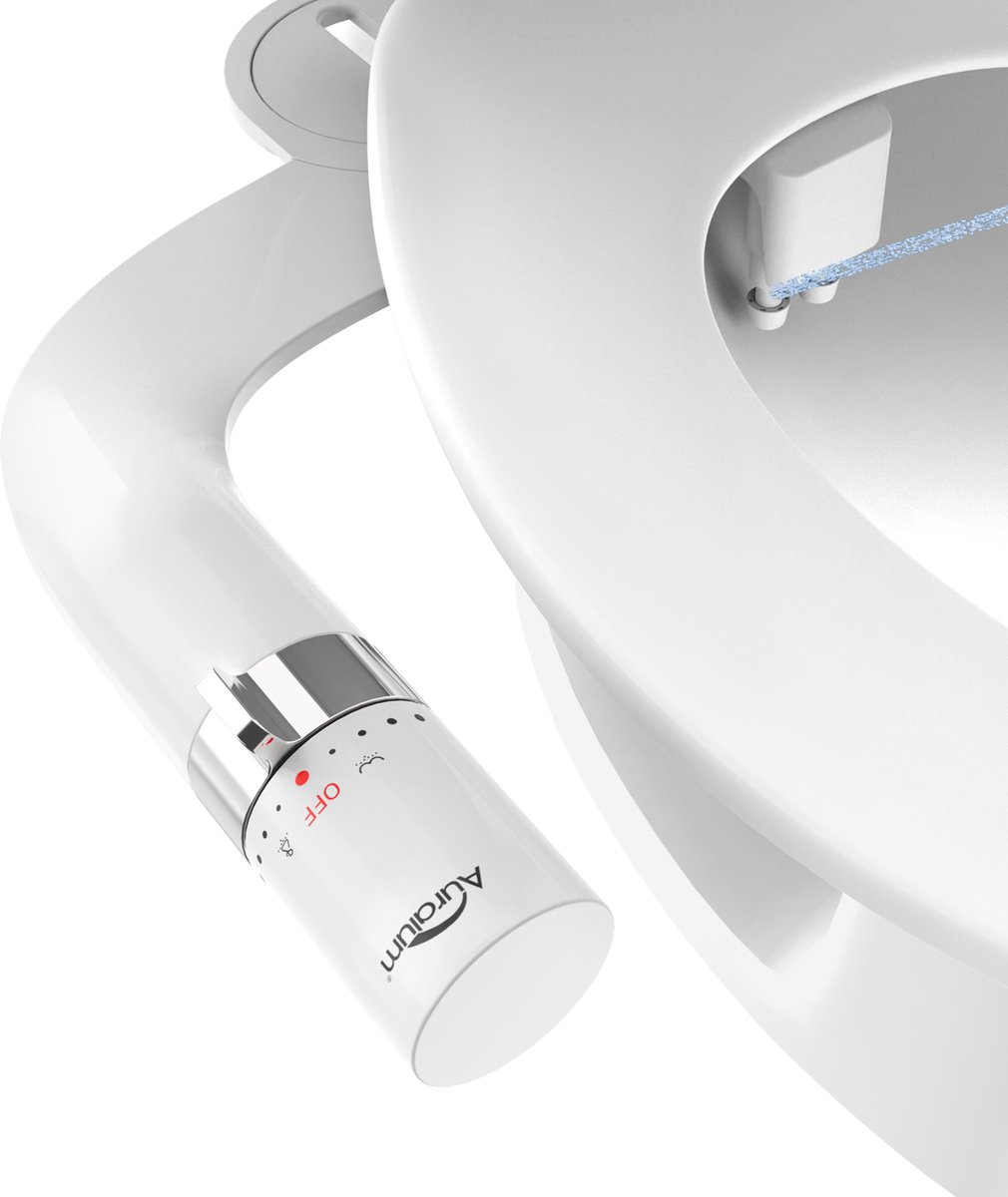 Auralum Max Ultra Slim Bidet Opzetstuk voor Toilet - 2 Sproeikoppen (bil & vrouw) - met Terugtrekmechanisme - Instelbare Waterdruk - Niet-elektrisch - Universeel passend - incl. RVS slang en montageset - Wit&Chroom