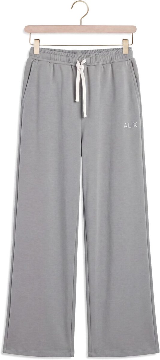 Alix The Label Ladies Knitted Scuba Wide Leg Pants Broeken Dames - Lichtgrijs - Maat XL
