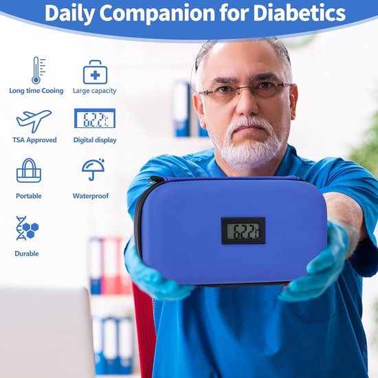Insuline koeltas - met 2 Ice Packs - Diabetische Reistas - Insuline Etui - diabetes tas medische etui - koeltasje voor op reis - Draagbare Medische Koeltas - blauw — afbeelding 2