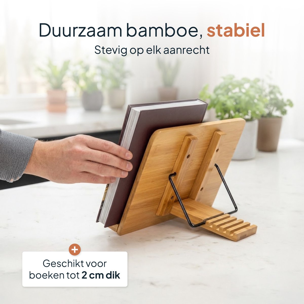 Kookboek en tablet standaard - Verstelbaar met klemmen - Boeken - Steun - Standaard - Rek - Houder - Book - Steunen - Metaal - Hout - Bamboe - Lees - Rekje - Luft — cadeau in Kookcadeaus - foto 6