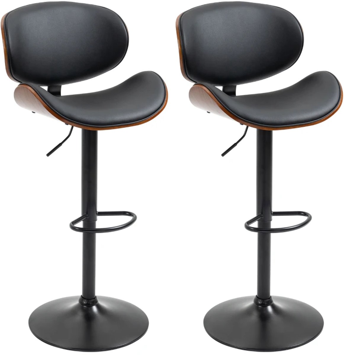 ZYLARO Barkruk - Set Van 2 - In Hoogte Verstelbaar - Draaibaar - Kunstleer - Stalen Frame - 53 x 50,5 x 112,5 cm - Zwart