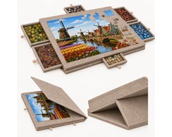 LYNEXA® Puzzelmat - Puzzelmap 1500 Stukjes - Puzzelboard met 6 Lades - Puzzelplaat - Puzzeltafel - Puzzelkoffer - Portapuzzel met Opbergsysteem - 90 x 63 x 4 cm - Beige Vilt