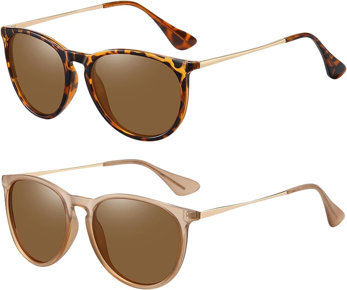 Polariserende Retro Zonnebrillen voor Mannen en Vrouwen, UV400 Bescherming, Ultra Licht en Trendy Ronde Zonnebrillen, Set van 2, Perfect voor Zomer en Activiteiten Buiten