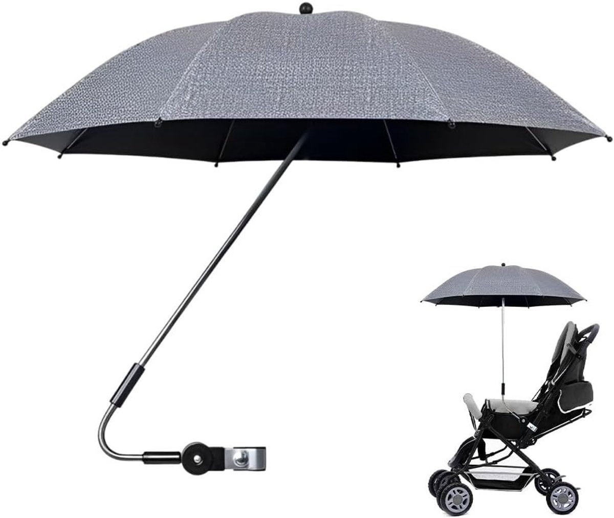 Parasol voor kinderwagen, zonbescherming voor baby, zwarte parasol voor buitengebruik