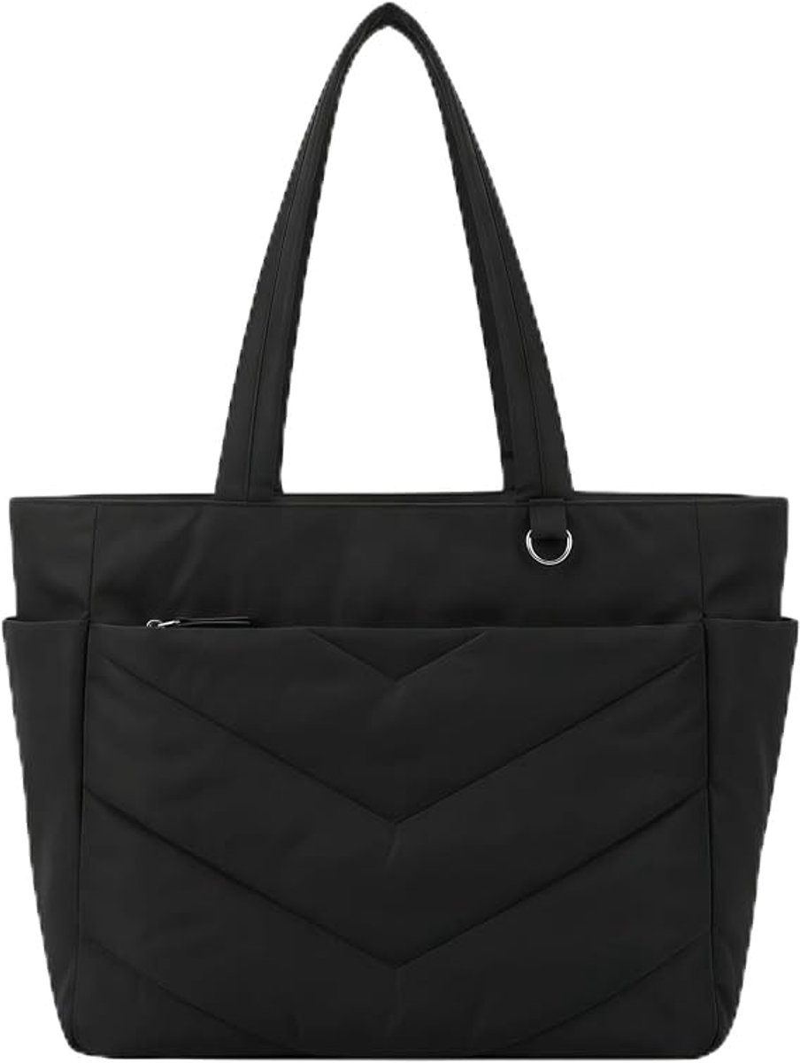 Handtas - Nylon Canvas Dames Tote met Ritssluiting - Ruime Casual Tas voor Reizen Werk en Sportschool - 1 Stuk - Zwart